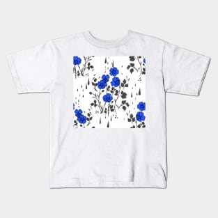 White and Blue Flower Pattern Kids T-Shirt